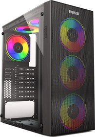 Resim FACED-V5, Mesh, 600W, 4x12cm Sabit Rainbow Fan, Temperli Cam Yan Panel, ATX, GAMING KASA Everest