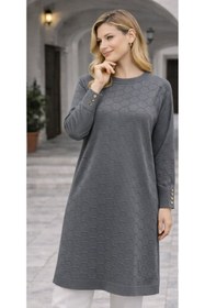 Resim Fresh&Moda Kadın Mevsimlik Petek Desen Uzun Büyük Beden Triko Kazak 