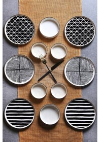 Resim KitchenLife Stackable Pop Black White 12 Parça 6 Kişilik Kahvaltı Takımı Beyaz - Siyah 