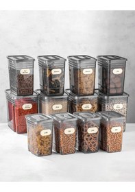 Resim Vienev Strip Etiketli Mega Boy Erzak Saklama Kabı Seti Antrasit 4x 1.25 L + 2 L + 3.5 L 12'li 