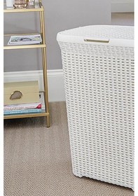 Resim Hasır Desenli Plastik Çamaşır Sepeti Beyaz 