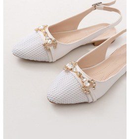 Resim İnf-120 Beyaz Günlük Fileli Taş Aksesuarlı Kadın Babet Beyaz 