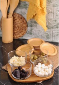 Resim Bambum Duo 300ml 4'lü Tepsili Bambu Silikonlu Kapaklı Hava Aldırmaz Cam Kahvaltılık 