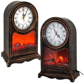 Resim Dekoratif Şömine Saat Led Alevli Elektirkli Pilli Büyük 40cm 