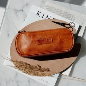 Resim Felix Vintage Deri Kalemlik, El Yapımı Kalem Çantası, Unisex Tasarım - Koyu Gri 