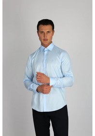 Resim Lorenzo Mazzoli Lm375 C 551 A.mavi Pamuk Saten Comfort Fit Erkek Gömlek A.mavi 