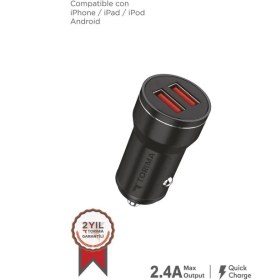 Resim Torima C01 Siyah 2 USB Port Girişli Transmitter Araç Şarj Cihazı 