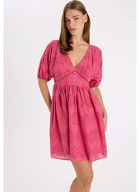 Resim DeFacto Babydoll Vual Kısa Kollu Brode Mini Abiye Elbise D4402AX24HSPN184 