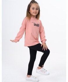 Resim Toontoy Kids Toontoy Kız Çocuk Beauty Baskılı Taytlı Takım Koyu Pudra 