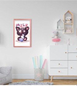 Resim Bk Home Sevimli Kedi Tasarımlı Dekoratif Pembe Ahşap Çerçeveli Ço (551087977) 