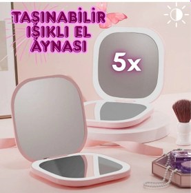 Resim Ledli Makyaj Çantası Aynası, Parlaklık Ayarlı Katlanabilen Seyehat Aynası El Makyaj Aynası Çok Renkli 