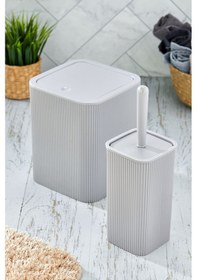 Resim Line 2 Parça Kare Banyo Seti - Çöp Kovası Wc Fırçası Set Gri 
