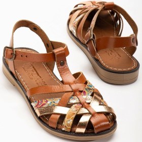 Resim Taba Garni Ortopedik Hakiki Deri Kadın Sandalet Taba 