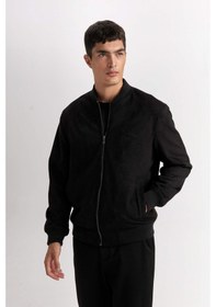 Resim Defacto Slim Fit Dar Kesim Süet Kolej Yaka Fermuarlı Çift Cepli Mevsimlik Baharlık Bomber Mont Ceket A3866AX Siyah 