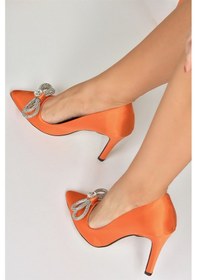 Resim Fox Shoes Turuncu Saten Kumaş Taşlı Kadın Stiletto M253972004 