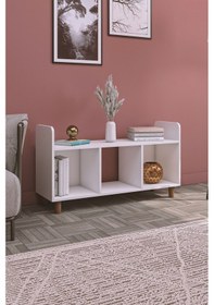 Resim Saka 1 Dekoratif Çok Amaçlı Orta Sehpa Tv Sehpası 3 Bölmeli Konsol Kitaplık Beyaz 