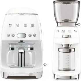 Resim Smeg Beyaz Filtre Kahve Makinesi ve Kahve Öğütme Makinası Seti 