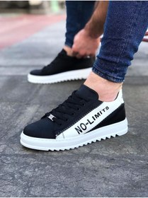 Resim WG Fashion Mp027 Bt Bağcıklı No Limits Yazılı Ortopedik Yüksek/kalın Taban Erkek Sneaker Siyah/beyaz 