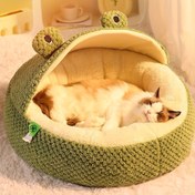 Resim Küçük Kurbağa Serisi Yumuşak Peluş Kedi & Köpek Yatağı - Yeşil ve Beyaz Tasarımlı Rahat Kurbağa Şeklinde Evcil Hayvan Yatağı, Yüksek Kaliteli Polyester, Sıcak Dayanıklı Konforlu Kedi ve Küçük Köpekler İçin Pet Kanepe, Küçük Evcil Hayvan Yatağı 