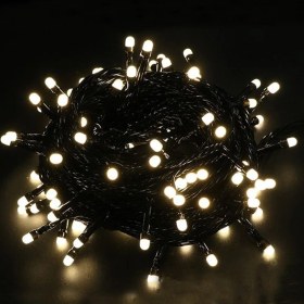Resim 10M Boncuk Lamba Gün Işığı 8 Fonksiyon 100 LED Fişli Uzatma Kablolu Siyah Kablo 
