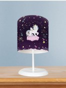 Resim Mekta Home Bebek Ve Çocuk Odası Pembe Bulut Üzerinde Unicorn Desenli Mor Abajur 