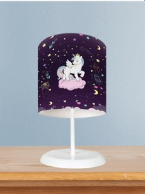 Resim Mekta Home Bebek Ve Çocuk Odası Pembe Bulut Üzerinde Unicorn Desenli Mor Abajur 