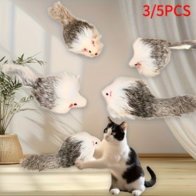 Resim 3/5 Adet Kedi Oyuncağı Tavşan Kürkü Fare İki Renkli Plastik Uzun Tüylü Fare - İç Mekan Etkileşimli ve Egzersiz Kedi Oyuncakları 