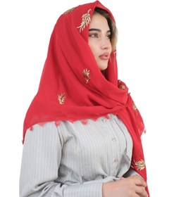 Resim Nurgül - Tel Sarma Desenli Kırmızı Başörtüsü ve Uyumlu Mendil Takımı 