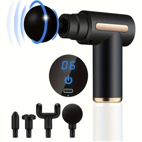 Resim LED dokunmatik ekranlı, 1200mAh şarj edilebilir pil, 4 değiştirilebilir masaj başlığı bulunan 4'ü 1 arada taşınabilir masaj aleti - Fitness, Kurtarma ve Rahatlama için İdeal - Erkekler ve Kadınlar için Mükemmel Hediye, Kas Rahatlatma|Ergonomik Tasarım|Hafif Cihaz 