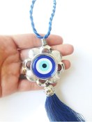 Resim cuaderno Nazar Boncuğu Çiçek Detaylı Araba Dikiz Ayna Süsü Mavi Püsküllü El Yapımı Hediyelik Aksesuar 