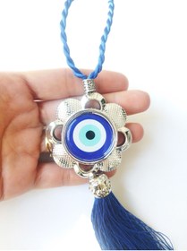 Resim cuaderno Nazar Boncuğu Çiçek Detaylı Araba Dikiz Ayna Süsü Mavi Püsküllü El Yapımı Hediyelik Aksesuar 