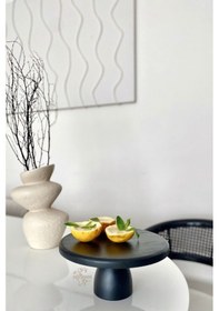 Resim Lucca Siyah 25 Cm Ahşap 10 Cm Ayaklı Yuvarlak Pasta Sunum Tabağı 
