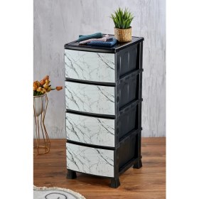 Resim Homie 4 Katlı Çekmeceli Baskılı Desenli Kapaklı Plastik Komidin - Sebzelik - Çekmece 