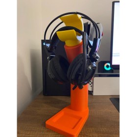 Resim Modern Tasarım 3D Baskı Kulaklık Standı – Masaüstü Düzenleyici & Askı Aparatı 