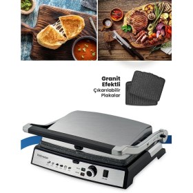 Resim Allians Paslanmaz Çelik Tost ve Izgara Makinesi, 2000W, Granit Plakalar 