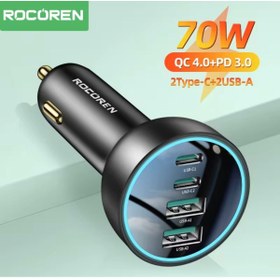 Resim Rocoren 70W Type-C ve Usb Giriş 4 Port Ultra Hızlı Ce Lisanslı Pd Hızlı Araç Şarj Cihazı 