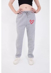 Resim Oversize Boru Paça Baskılı Eşofman Pantolon - Gri 001 