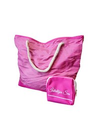 Resim Plaj Çantası Pembe 45 CM + Makyaj Çantası Pembe 