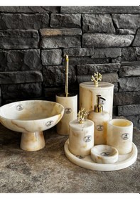 Resim Bal Mermer Gold Mercan Aksesuarlı 8 Li Banyo Seti Gold 