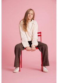 Resim Defacto Kız Çocuk Oversize Geniş Kalıp Bisiklet Yaka Düğmeli Sweatshirt G1712a825auer140 Ekru-er140 