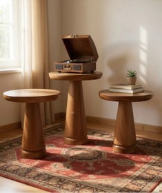 Resim ASELYA HOME Doğal Ahşap 3’lü Set Mantar Yan Sehpa Modern Fiskos Zigon Çiçeklik 