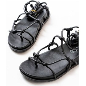 Resim 1001-1001 Siyah Bilekten Bağcıklı Kadın Sandalet Altın - Taba 