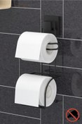 Resim Teknotel Delme Vida Matkap Yok! Easyfıx Yapışkanlı Yedekli Tuvalet Kağıtlık Mat Siyah Ef282 