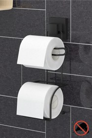 Resim Teknotel Delme Vida Matkap Yok! Easyfıx Yapışkanlı Yedekli Tuvalet Kağıtlık Mat Siyah Ef282 