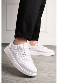Resim Günlük Erkek Spor Ayakkabı Bağcıklı Dikiş Detaylı Hafif Kalın Yüksek Taban Sneaker 418 Beyaz 
