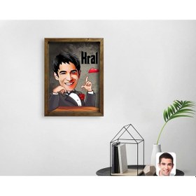 Resim Kişiye Özel Kral Karikatürlü Doğal Masif Ahşap Çerçeveli Tablo 45 (551062512) 