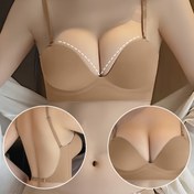 Resim Kadınlar için 3.5cm kalınlığında süngerli üst ve kalınlaştırılmış kuplar - Günlük konfor için yüksek destekli, kablosuz uyumlu, düz renk, küçük göğüs tasarımı, sırt desteği, şık tarz, pürüzsüz dokulu sütyen. 