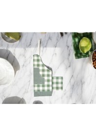 Resim Çeyizlik Hediyelik Pötikare Baskılı Dekoratif Keten Peçeteli Mutfak Önlüğü Hrym-01yeşil Yeşil 