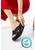 Resim Albishoes Hanne Anatomik Air Taban Masaj Teknolojisi Yumuşak Rahat Comfort Günlük Sabo Kadın Terlik Siyah 