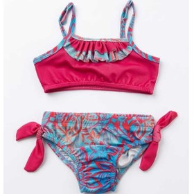 Resim Beniizle Yaprak Desenli Kız Çocuk Bikini Takımı Nar Çiçeği 